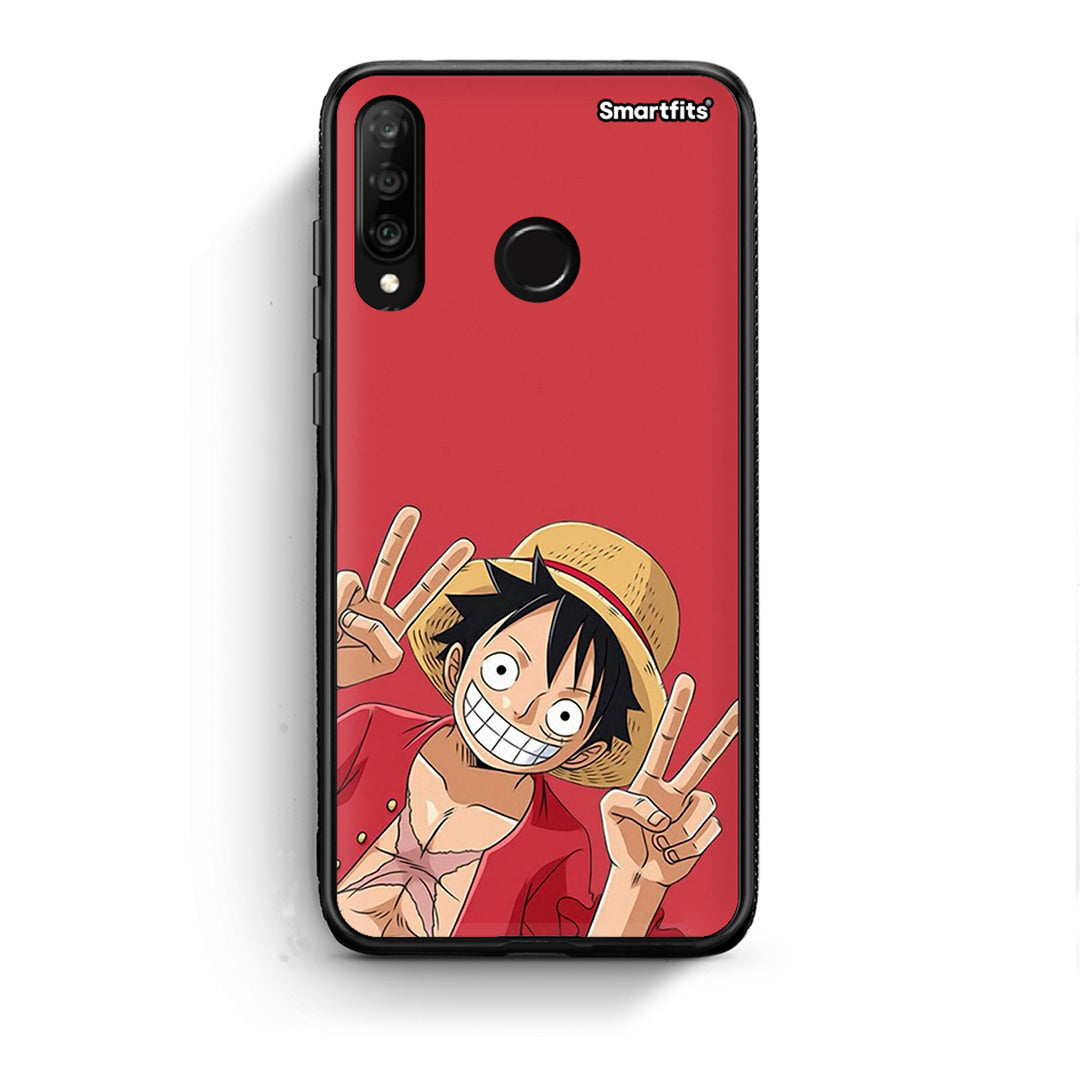 Huawei P30 Lite Pirate Luffy Θήκη από τη Smartfits με σχέδιο στο πίσω μέρος και μαύρο περίβλημα | Smartphone case with colorful back and black bezels by Smartfits