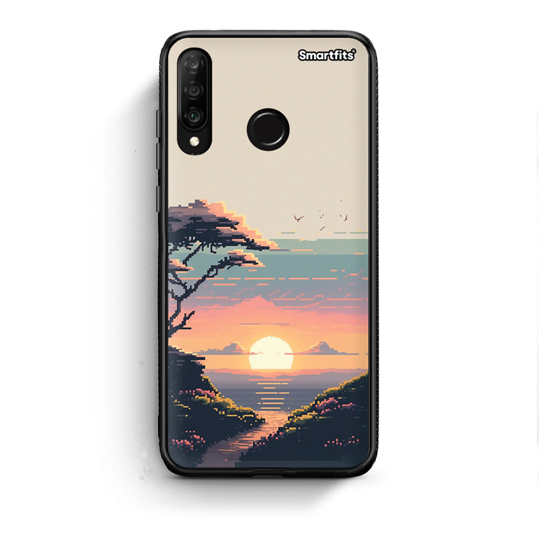 Huawei P30 Lite Pixel Sunset Θήκη από τη Smartfits με σχέδιο στο πίσω μέρος και μαύρο περίβλημα | Smartphone case with colorful back and black bezels by Smartfits