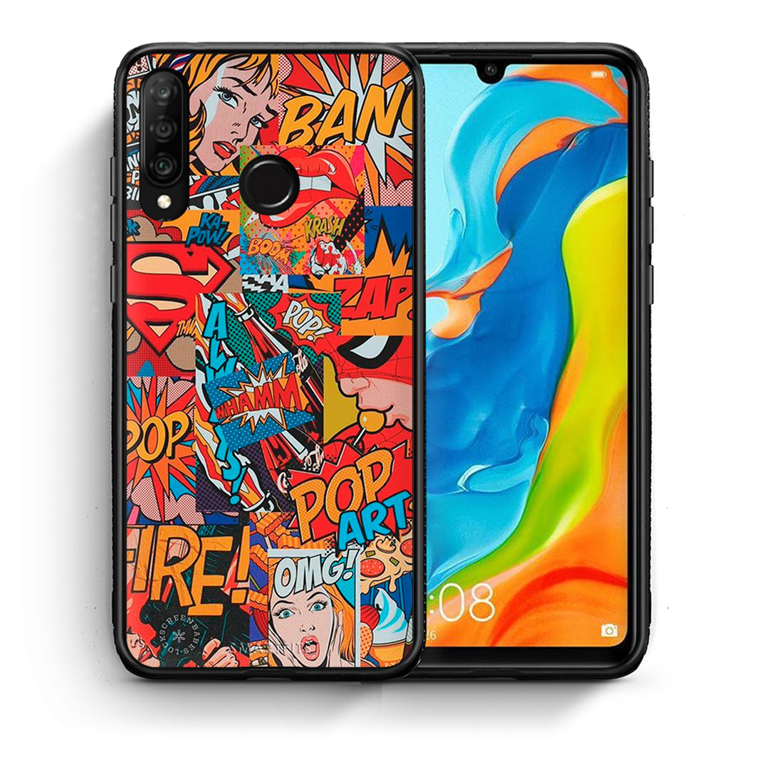 Θήκη Huawei P30 Lite PopArt OMG από τη Smartfits με σχέδιο στο πίσω μέρος και μαύρο περίβλημα | Huawei P30 Lite PopArt OMG case with colorful back and black bezels