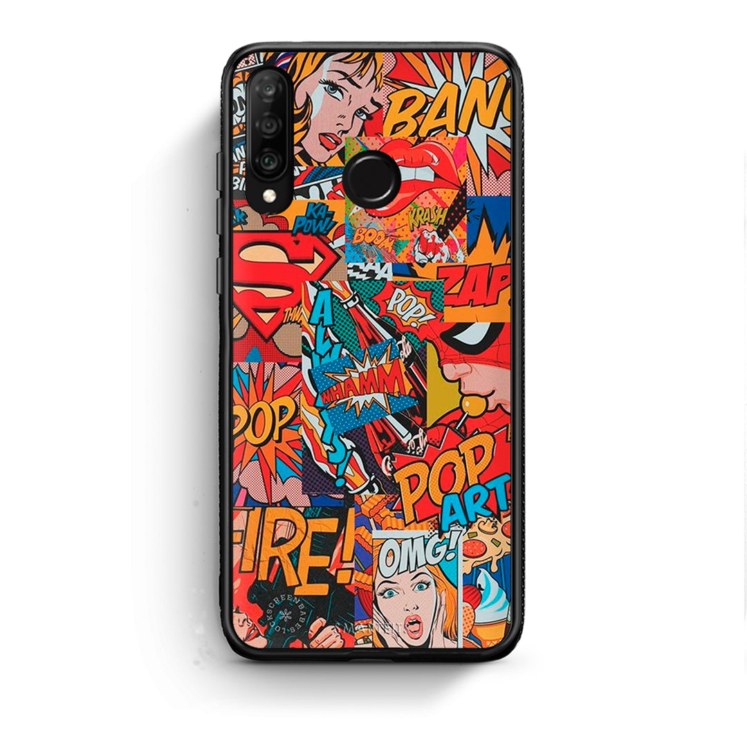 Huawei P30 Lite PopArt OMG θήκη από τη Smartfits με σχέδιο στο πίσω μέρος και μαύρο περίβλημα | Smartphone case with colorful back and black bezels by Smartfits