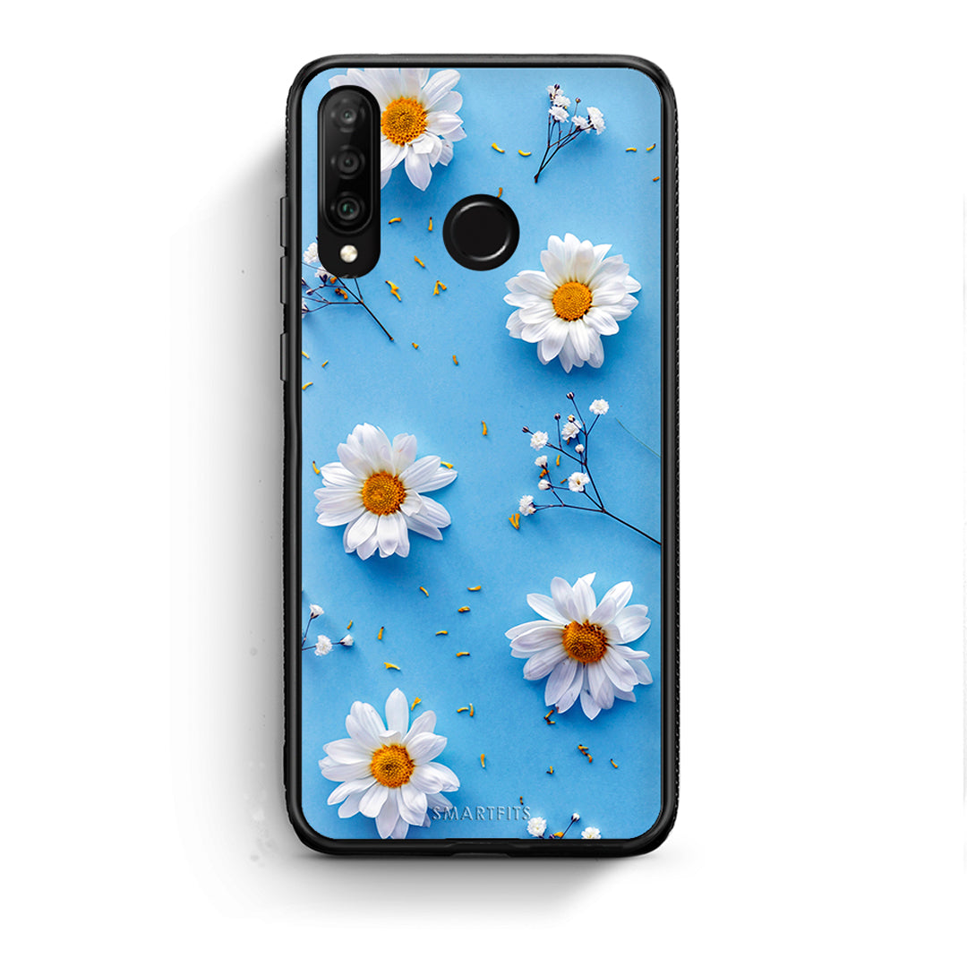 Huawei P30 Lite Real Daisies θήκη από τη Smartfits με σχέδιο στο πίσω μέρος και μαύρο περίβλημα | Smartphone case with colorful back and black bezels by Smartfits