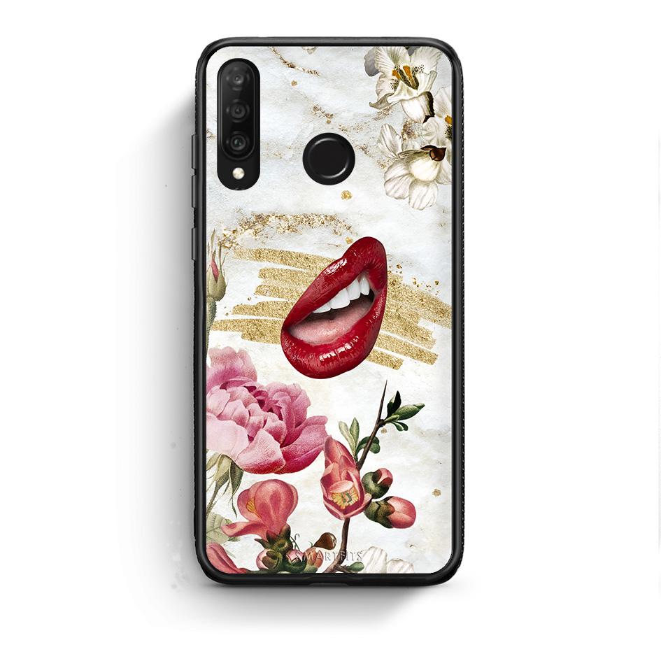 Huawei P30 Lite Red Lips θήκη από τη Smartfits με σχέδιο στο πίσω μέρος και μαύρο περίβλημα | Smartphone case with colorful back and black bezels by Smartfits