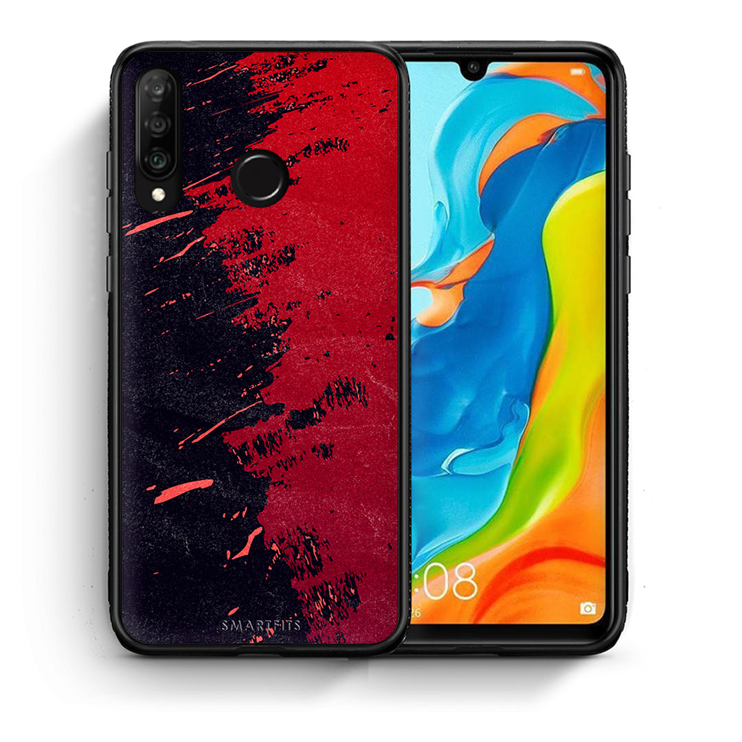 Θήκη Αγίου Βαλεντίνου Huawei P30 Lite Red Paint από τη Smartfits με σχέδιο στο πίσω μέρος και μαύρο περίβλημα | Huawei P30 Lite Red Paint case with colorful back and black bezels