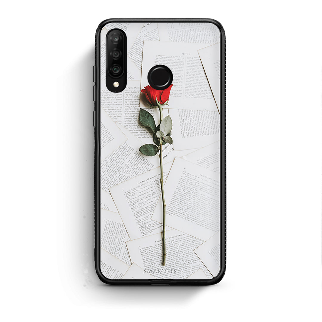 Huawei P30 Lite Red Rose θήκη από τη Smartfits με σχέδιο στο πίσω μέρος και μαύρο περίβλημα | Smartphone case with colorful back and black bezels by Smartfits