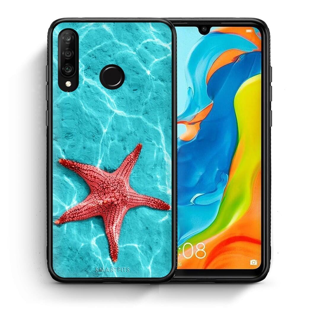 Θήκη Huawei P30 Lite Red Starfish από τη Smartfits με σχέδιο στο πίσω μέρος και μαύρο περίβλημα | Huawei P30 Lite Red Starfish case with colorful back and black bezels