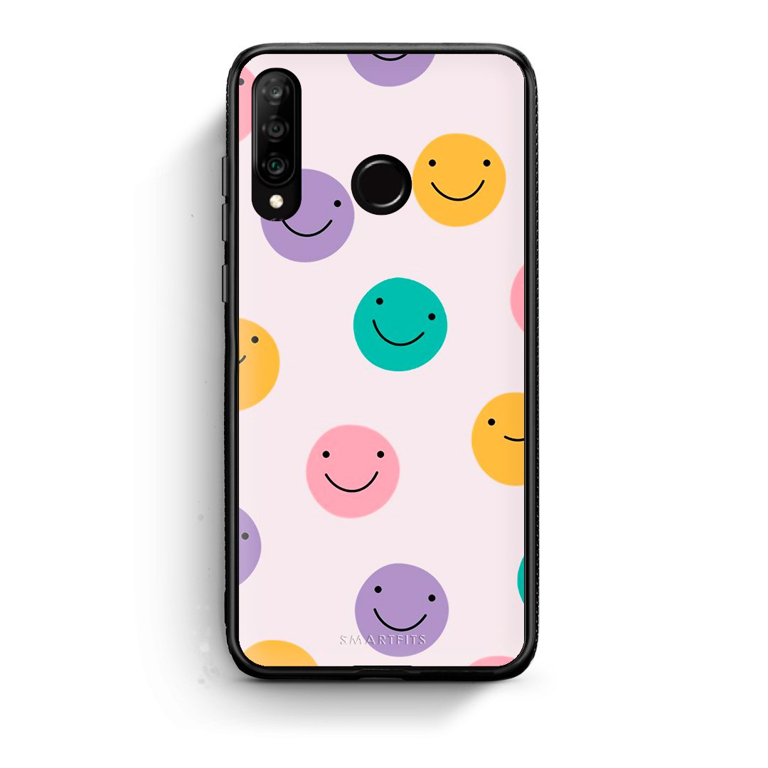 Huawei P30 Lite Smiley Faces θήκη από τη Smartfits με σχέδιο στο πίσω μέρος και μαύρο περίβλημα | Smartphone case with colorful back and black bezels by Smartfits
