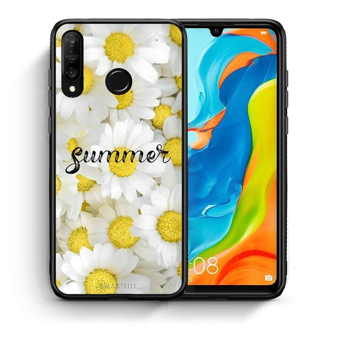 Θήκη Huawei P30 Lite Summer Daisies από τη Smartfits με σχέδιο στο πίσω μέρος και μαύρο περίβλημα | Huawei P30 Lite Summer Daisies case with colorful back and black bezels