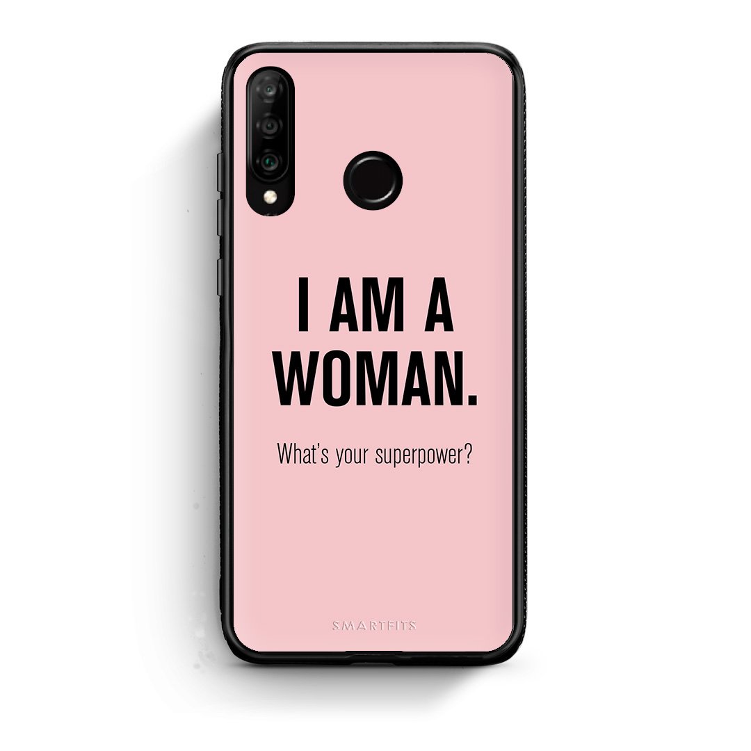 Huawei P30 Lite Superpower Woman θήκη από τη Smartfits με σχέδιο στο πίσω μέρος και μαύρο περίβλημα | Smartphone case with colorful back and black bezels by Smartfits