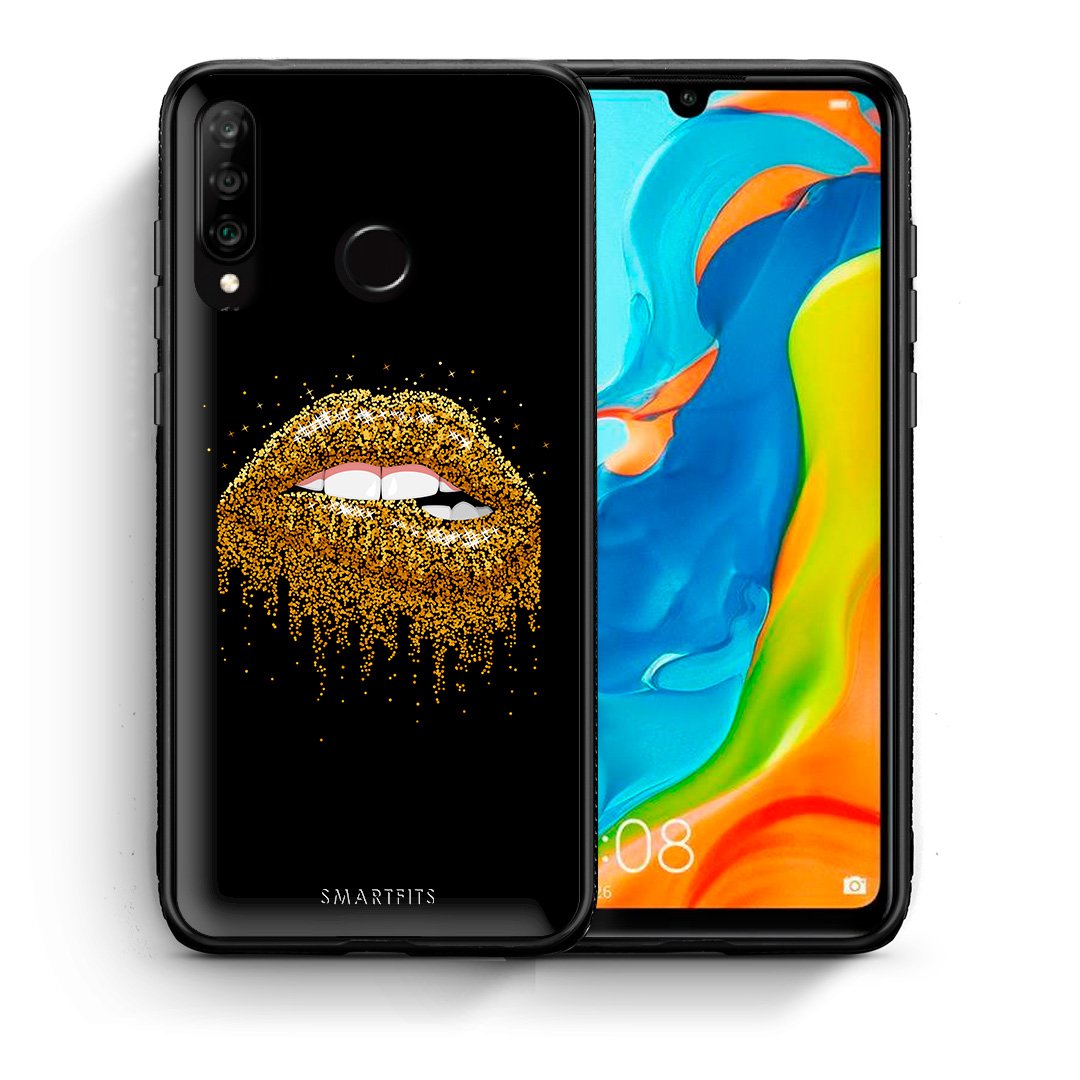 Θήκη Huawei P30 Lite Golden Valentine από τη Smartfits με σχέδιο στο πίσω μέρος και μαύρο περίβλημα | Huawei P30 Lite Golden Valentine case with colorful back and black bezels