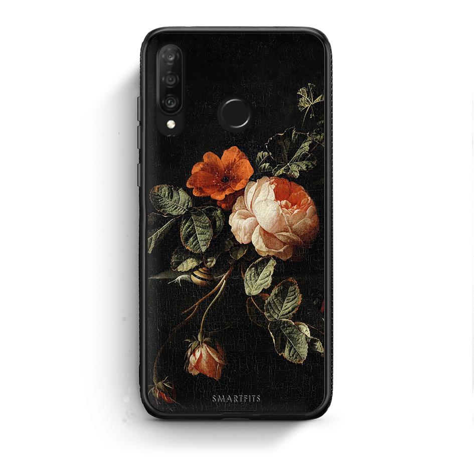 Huawei P30 Lite Vintage Roses θήκη από τη Smartfits με σχέδιο στο πίσω μέρος και μαύρο περίβλημα | Smartphone case with colorful back and black bezels by Smartfits