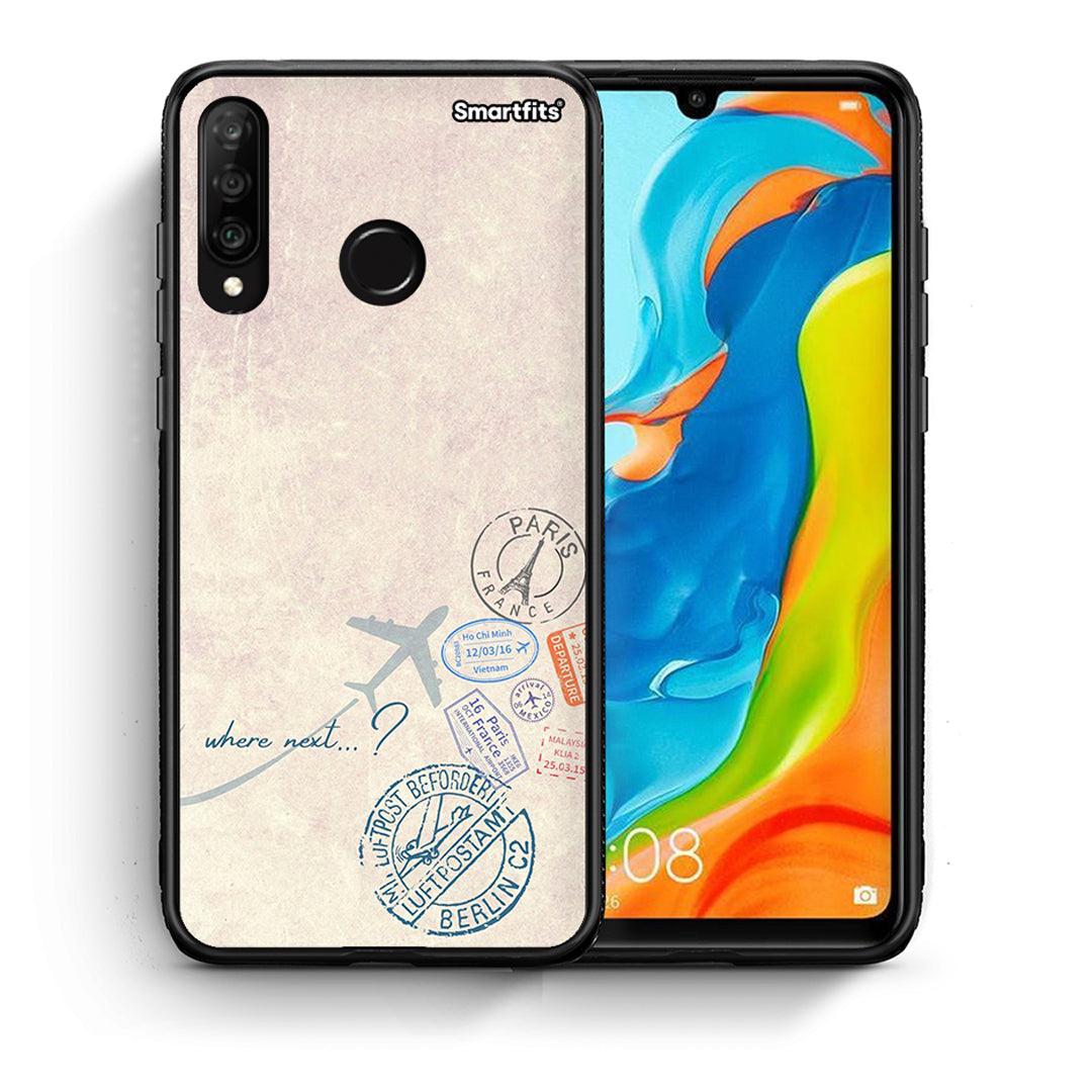 Θήκη Huawei P30 Lite Where Next από τη Smartfits με σχέδιο στο πίσω μέρος και μαύρο περίβλημα | Huawei P30 Lite Where Next case with colorful back and black bezels