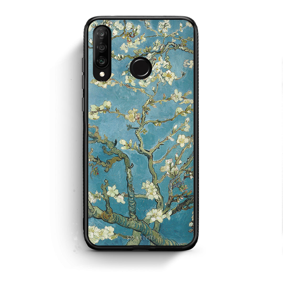 Huawei P30 Lite White Blossoms θήκη από τη Smartfits με σχέδιο στο πίσω μέρος και μαύρο περίβλημα | Smartphone case with colorful back and black bezels by Smartfits