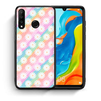 Thumbnail for Θήκη Huawei P30 Lite White Daisies από τη Smartfits με σχέδιο στο πίσω μέρος και μαύρο περίβλημα | Huawei P30 Lite White Daisies case with colorful back and black bezels