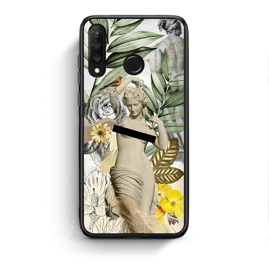 Huawei P30 Lite Woman Statue θήκη από τη Smartfits με σχέδιο στο πίσω μέρος και μαύρο περίβλημα | Smartphone case with colorful back and black bezels by Smartfits