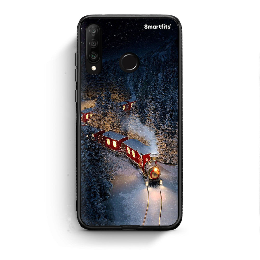 Huawei P30 Lite Xmas Train θήκη από τη Smartfits με σχέδιο στο πίσω μέρος και μαύρο περίβλημα | Smartphone case with colorful back and black bezels by Smartfits