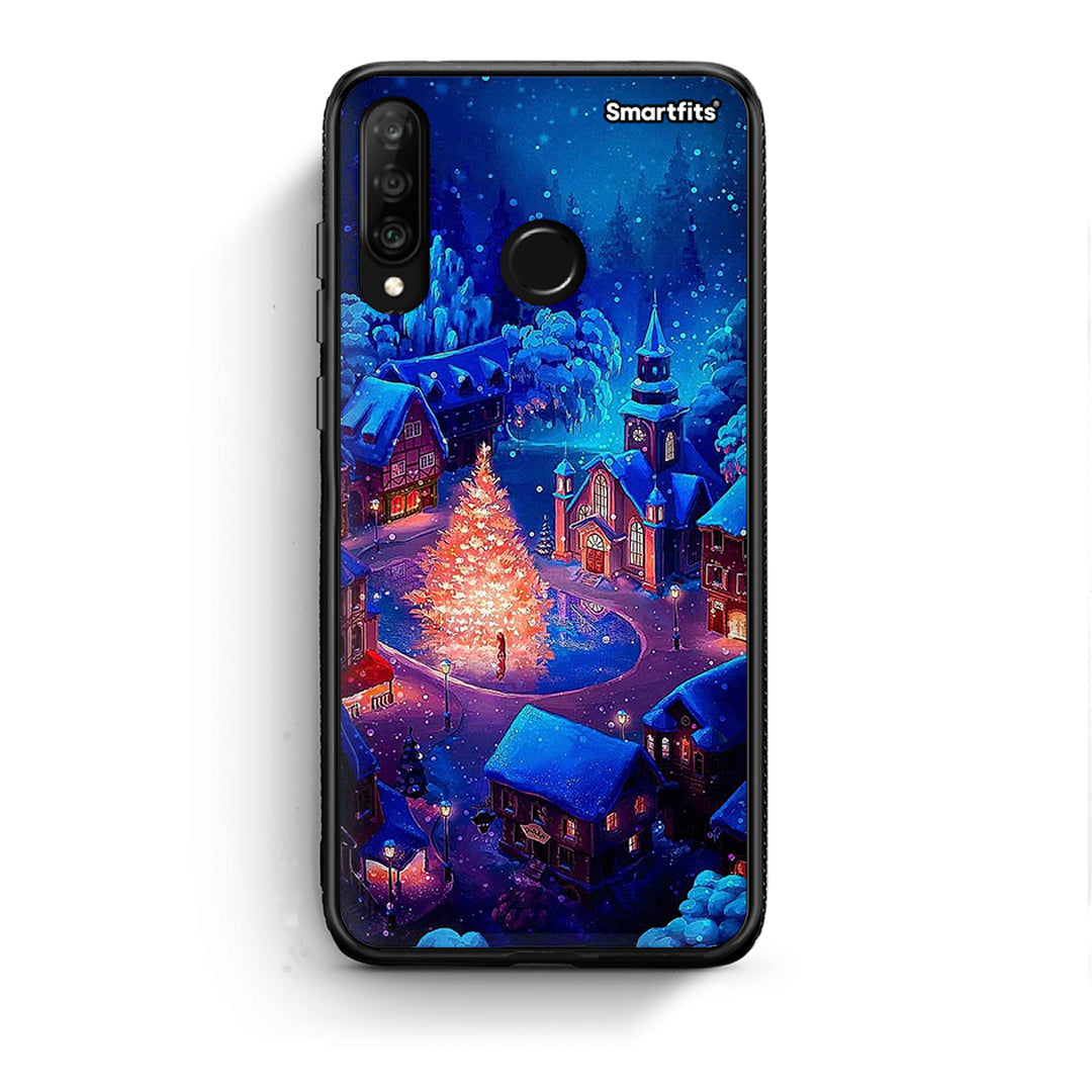 Huawei P30 Lite Xmas Village θήκη από τη Smartfits με σχέδιο στο πίσω μέρος και μαύρο περίβλημα | Smartphone case with colorful back and black bezels by Smartfits