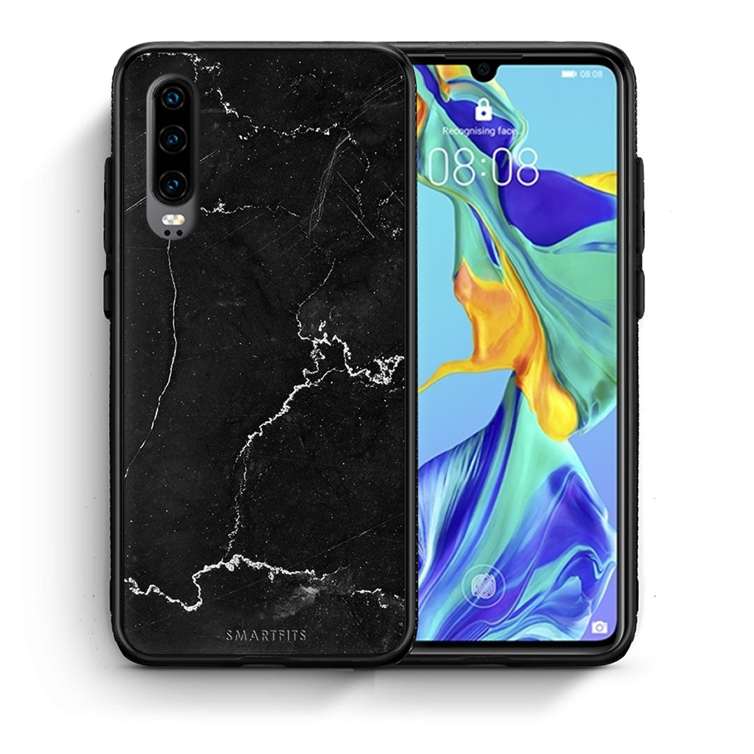 Θήκη Huawei P30 Marble Black από τη Smartfits με σχέδιο στο πίσω μέρος και μαύρο περίβλημα | Huawei P30 Marble Black case with colorful back and black bezels