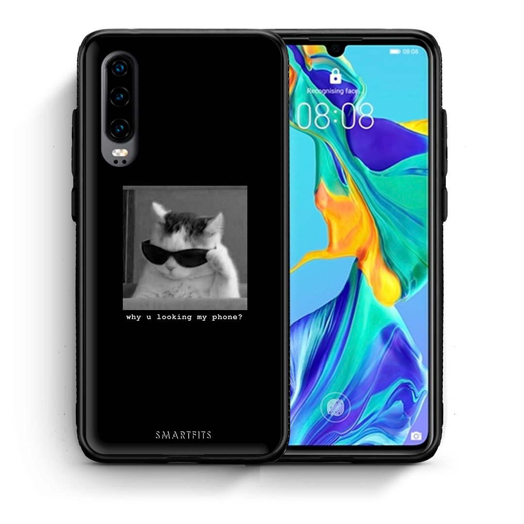 Θήκη Huawei P30 Meme Cat από τη Smartfits με σχέδιο στο πίσω μέρος και μαύρο περίβλημα | Huawei P30 Meme Cat case with colorful back and black bezels