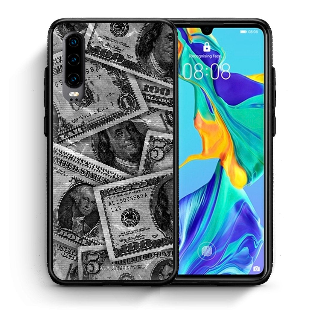 Θήκη Huawei P30 Money Dollars από τη Smartfits με σχέδιο στο πίσω μέρος και μαύρο περίβλημα | Huawei P30 Money Dollars case with colorful back and black bezels