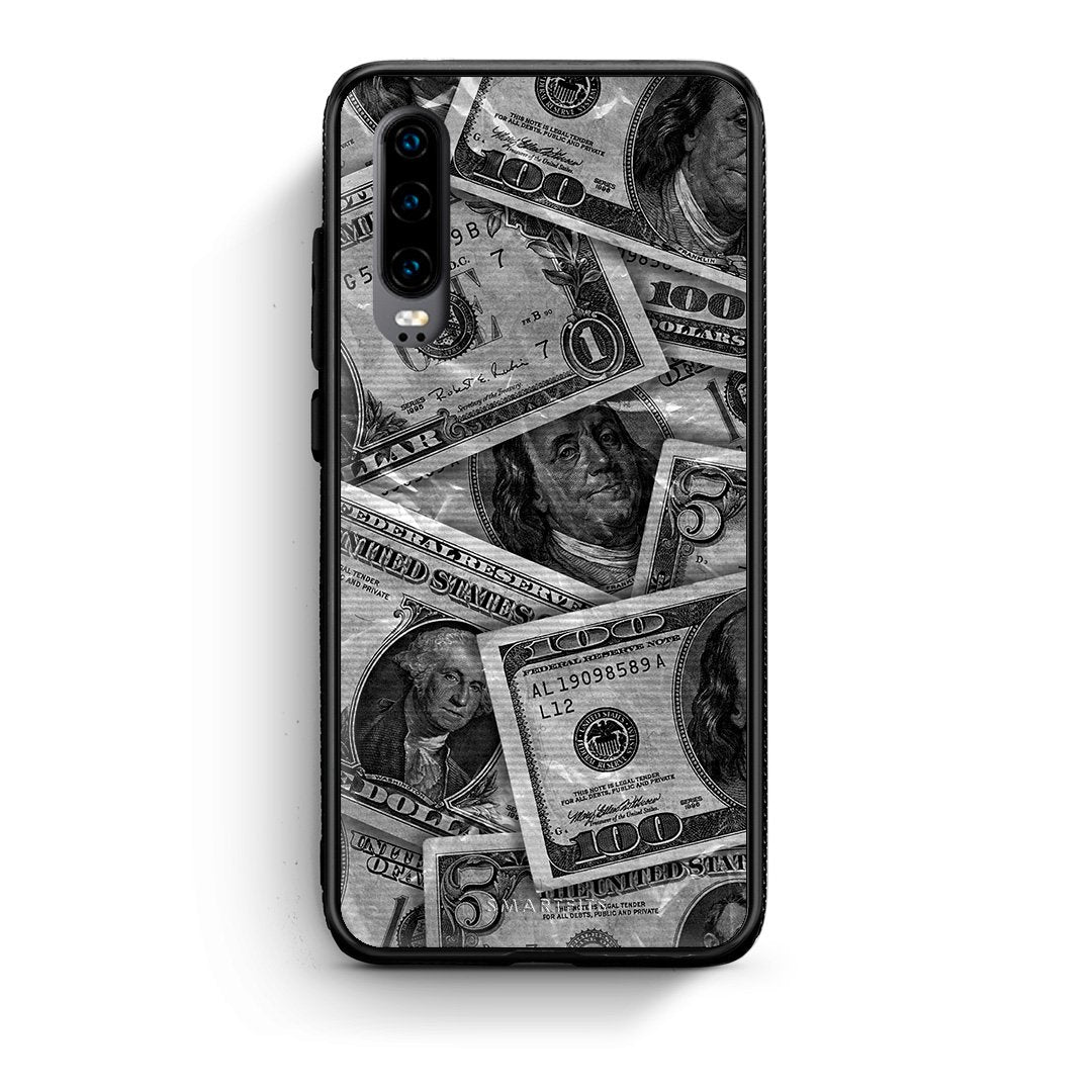 Huawei P30 Money Dollars θήκη από τη Smartfits με σχέδιο στο πίσω μέρος και μαύρο περίβλημα | Smartphone case with colorful back and black bezels by Smartfits