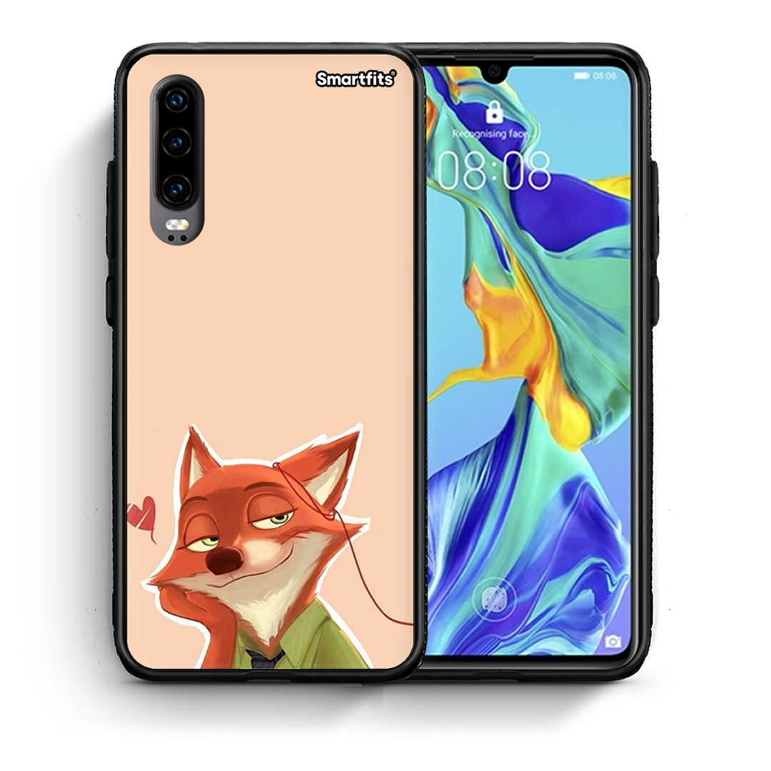 Θήκη Huawei P30 Nick Wilde And Judy Hopps Love 1 από τη Smartfits με σχέδιο στο πίσω μέρος και μαύρο περίβλημα | Huawei P30 Nick Wilde And Judy Hopps Love 1 case with colorful back and black bezels