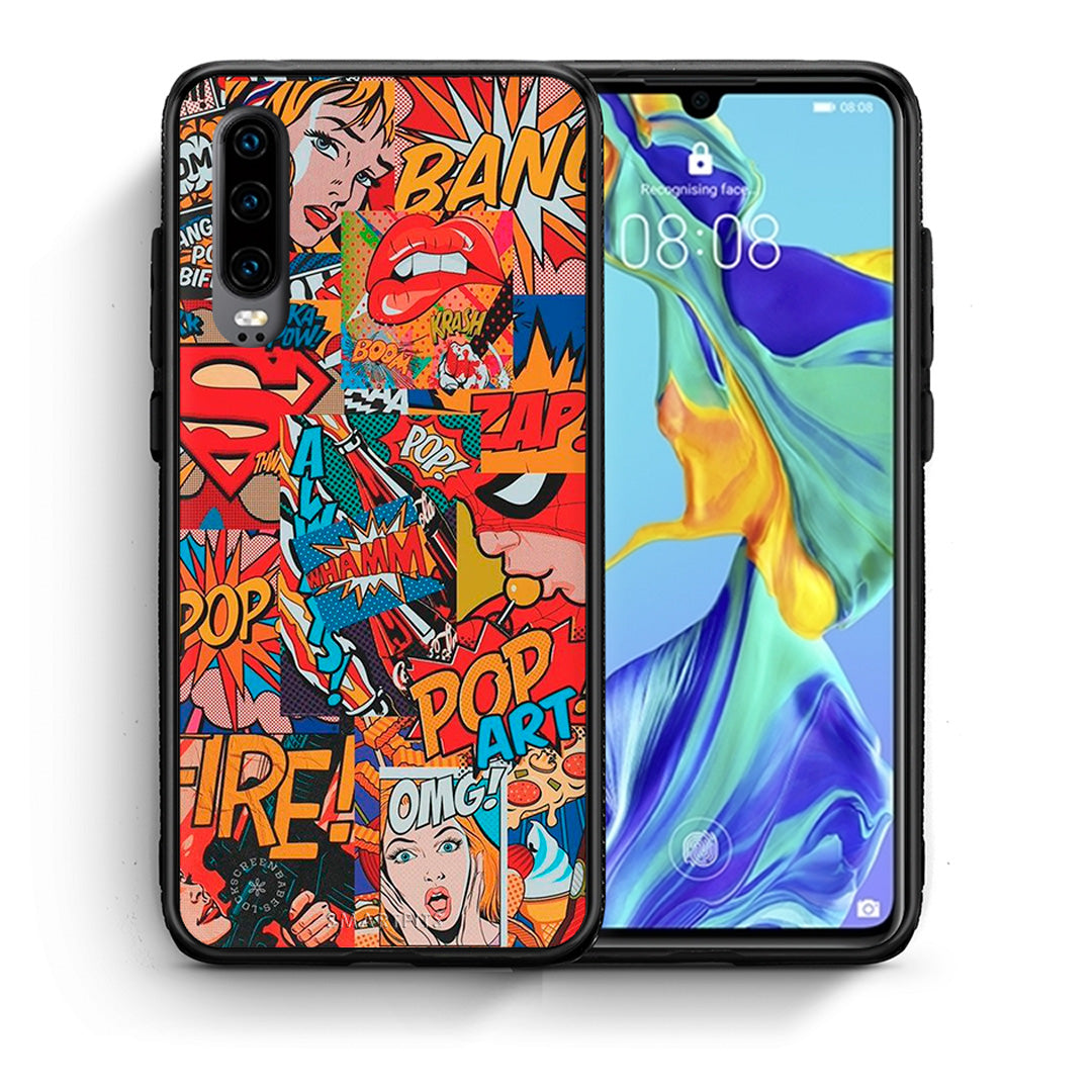 Θήκη Huawei P30 PopArt OMG από τη Smartfits με σχέδιο στο πίσω μέρος και μαύρο περίβλημα | Huawei P30 PopArt OMG case with colorful back and black bezels