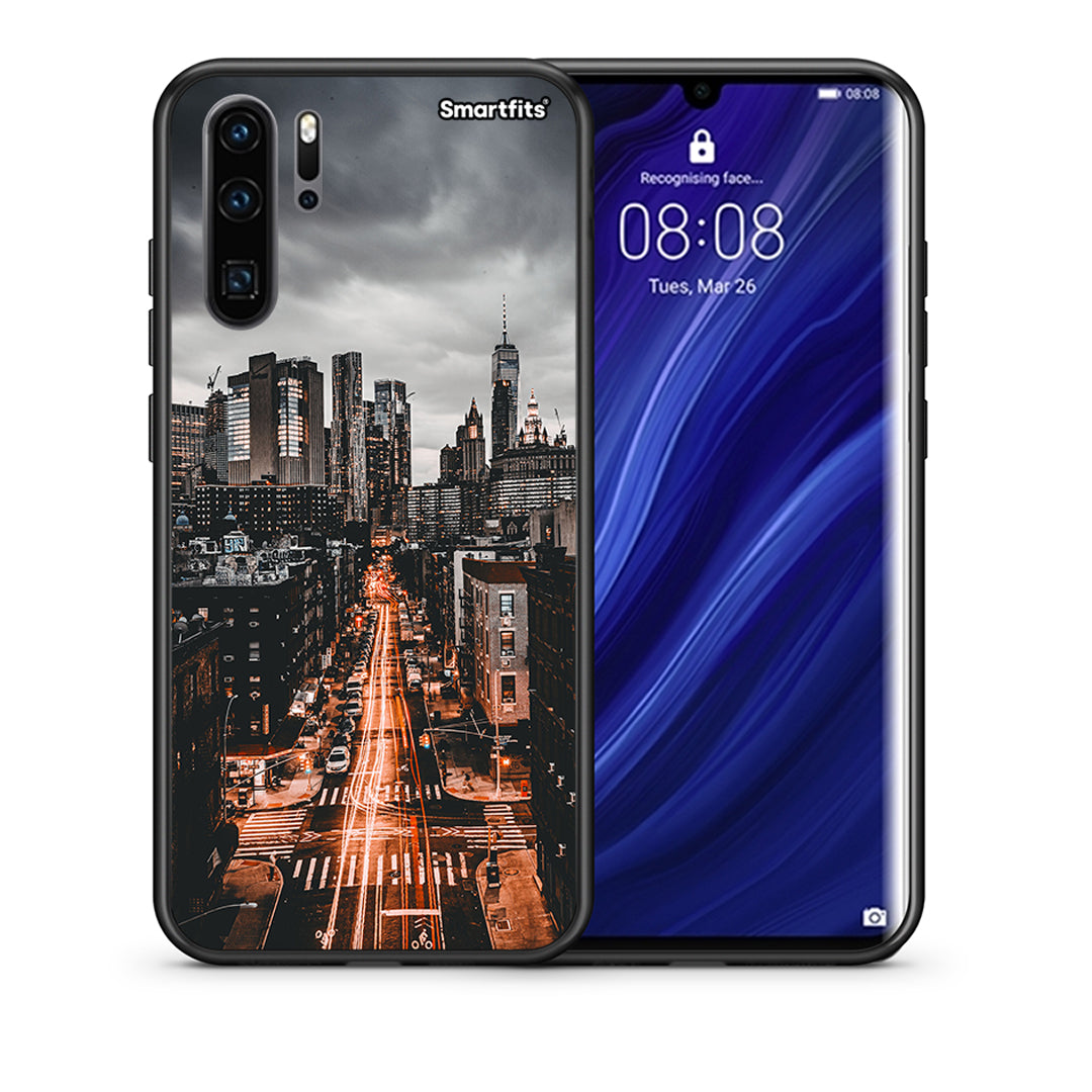 Θήκη Huawei P30 Pro City Lights από τη Smartfits με σχέδιο στο πίσω μέρος και μαύρο περίβλημα | Huawei P30 Pro City Lights case with colorful back and black bezels