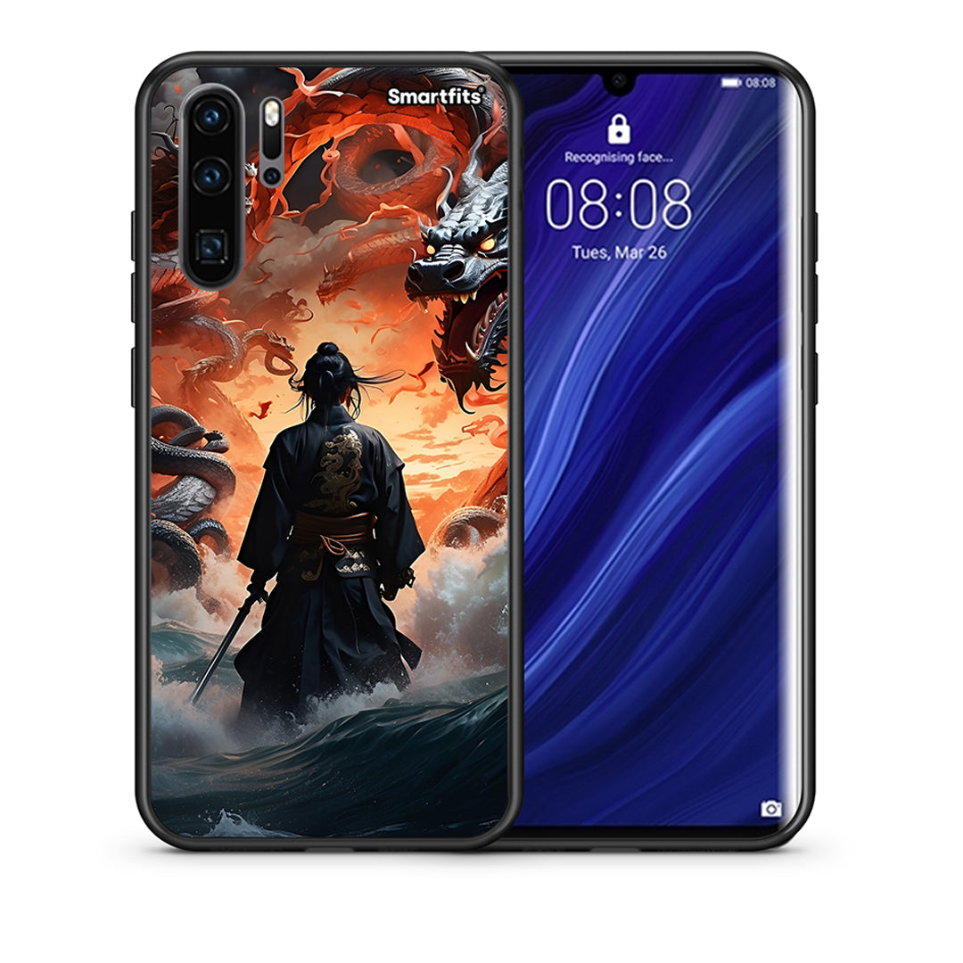 Θήκη Huawei P30 Pro Dragons Fight από τη Smartfits με σχέδιο στο πίσω μέρος και μαύρο περίβλημα | Huawei P30 Pro Dragons Fight case with colorful back and black bezels