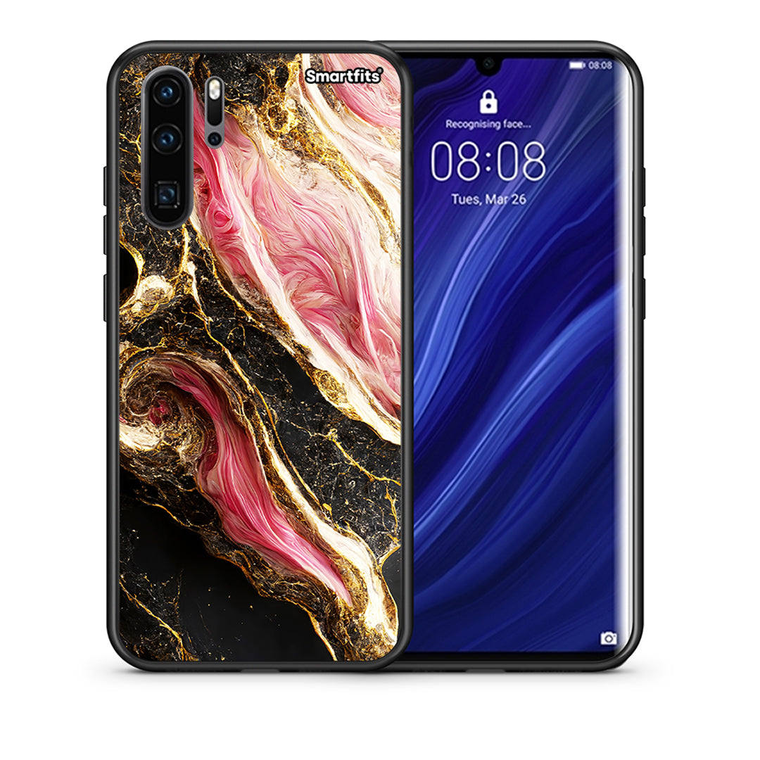 Θήκη Huawei P30 Pro Glamorous Pink Marble από τη Smartfits με σχέδιο στο πίσω μέρος και μαύρο περίβλημα | Huawei P30 Pro Glamorous Pink Marble case with colorful back and black bezels