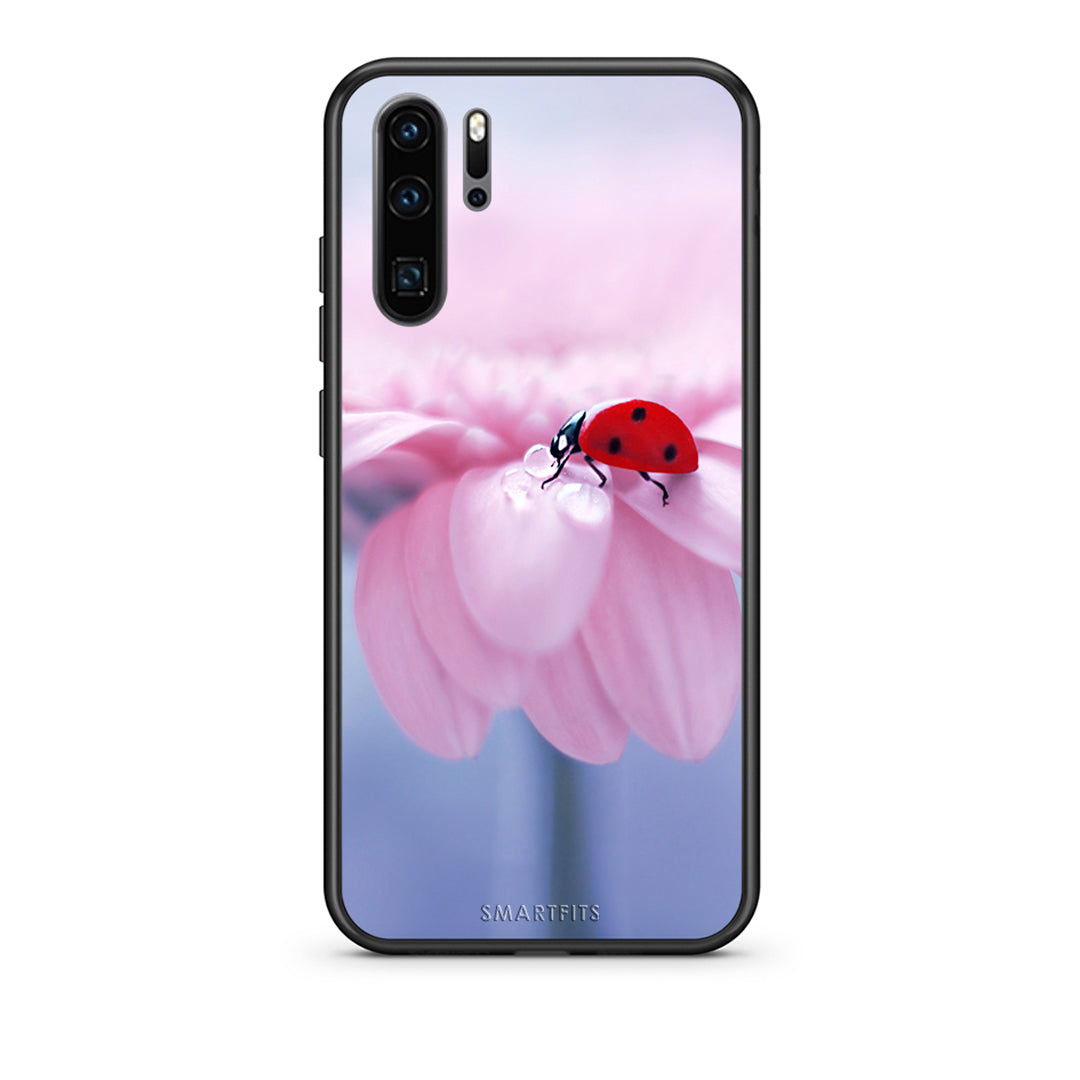 Huawei P30 Pro Ladybug Flower θήκη από τη Smartfits με σχέδιο στο πίσω μέρος και μαύρο περίβλημα | Smartphone case with colorful back and black bezels by Smartfits