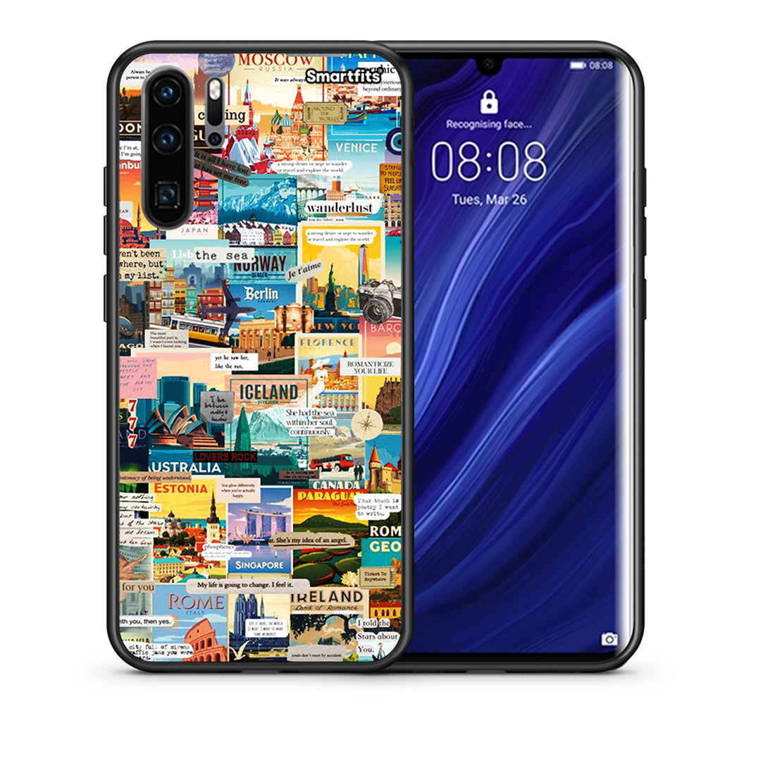 Θήκη Huawei P30 Pro Live To Travel από τη Smartfits με σχέδιο στο πίσω μέρος και μαύρο περίβλημα | Huawei P30 Pro Live To Travel case with colorful back and black bezels