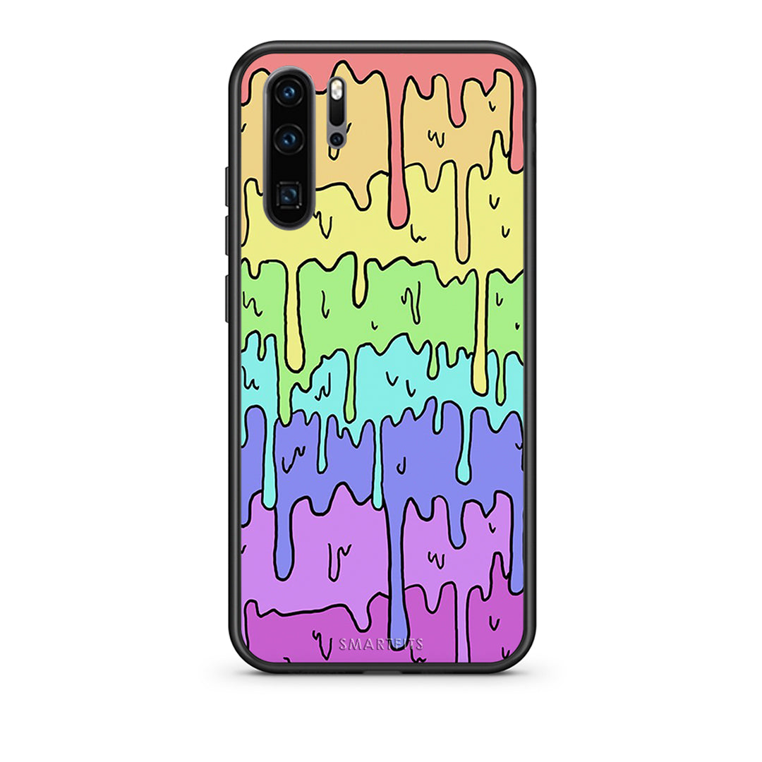 Huawei P30 Pro Melting Rainbow θήκη από τη Smartfits με σχέδιο στο πίσω μέρος και μαύρο περίβλημα | Smartphone case with colorful back and black bezels by Smartfits