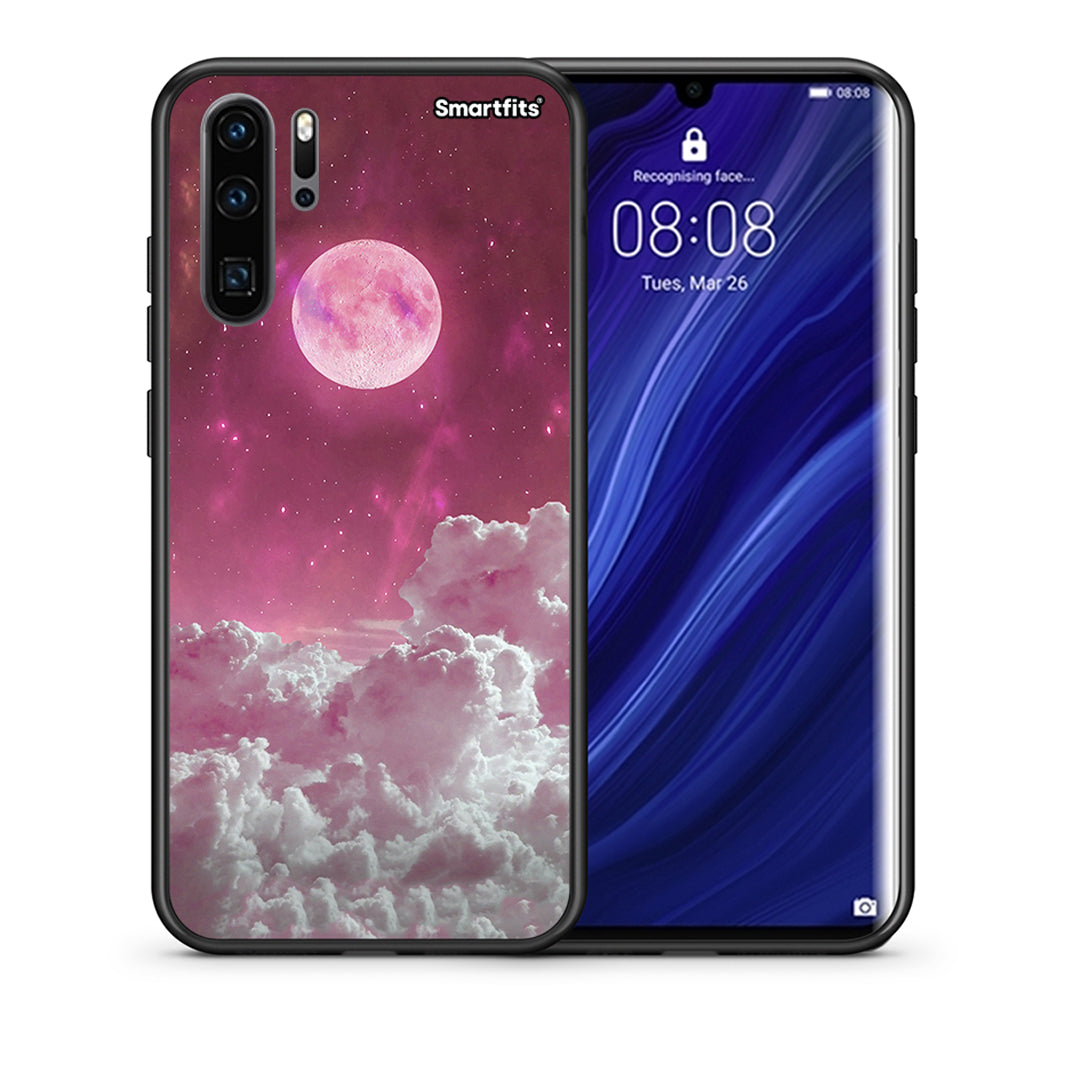 Θήκη Huawei P30 Pro Pink Moon από τη Smartfits με σχέδιο στο πίσω μέρος και μαύρο περίβλημα | Huawei P30 Pro Pink Moon case with colorful back and black bezels