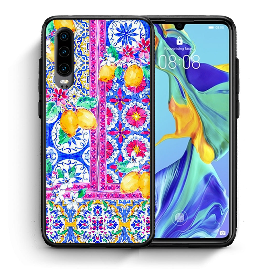 Θήκη Huawei P30 Retro Spring από τη Smartfits με σχέδιο στο πίσω μέρος και μαύρο περίβλημα | Huawei P30 Retro Spring case with colorful back and black bezels