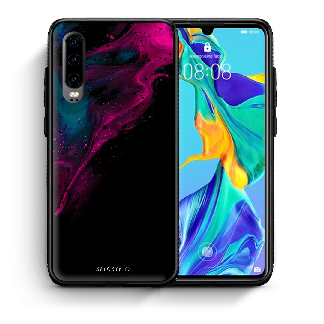 Θήκη Huawei P30 Pink Black Watercolor από τη Smartfits με σχέδιο στο πίσω μέρος και μαύρο περίβλημα | Huawei P30 Pink Black Watercolor case with colorful back and black bezels