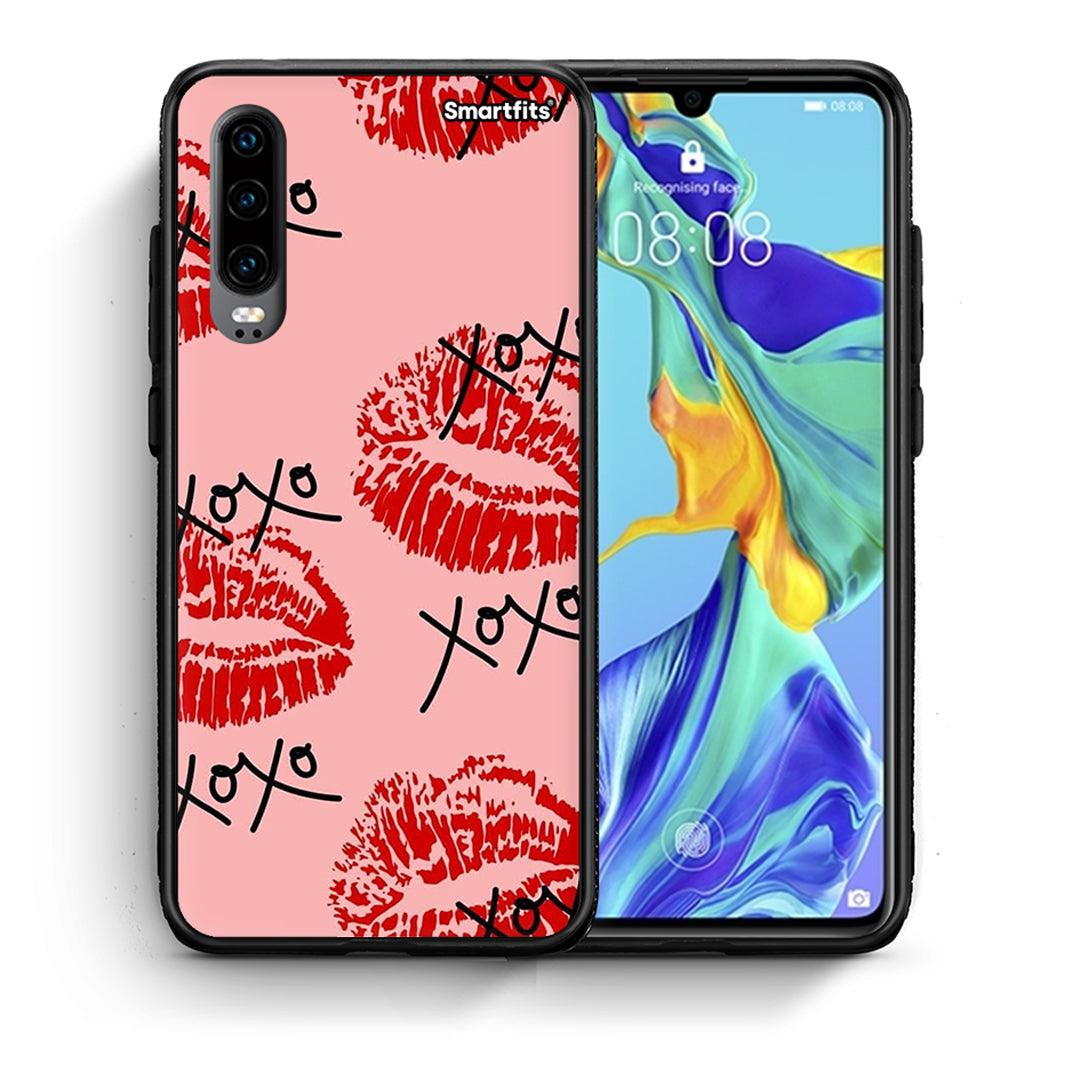 Θήκη Huawei P30 XOXO Lips από τη Smartfits με σχέδιο στο πίσω μέρος και μαύρο περίβλημα | Huawei P30 XOXO Lips case with colorful back and black bezels