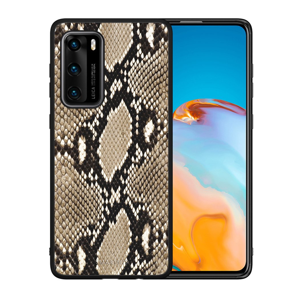 Θήκη Huawei P40 Fashion Snake Animal από τη Smartfits με σχέδιο στο πίσω μέρος και μαύρο περίβλημα | Huawei P40 Fashion Snake Animal case with colorful back and black bezels