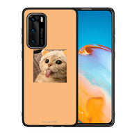 Thumbnail for Θήκη Huawei P40 Cat Tongue από τη Smartfits με σχέδιο στο πίσω μέρος και μαύρο περίβλημα | Huawei P40 Cat Tongue case with colorful back and black bezels