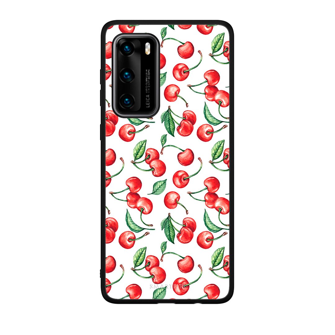 Huawei P40 Cherry Summer θήκη από τη Smartfits με σχέδιο στο πίσω μέρος και μαύρο περίβλημα | Smartphone case with colorful back and black bezels by Smartfits