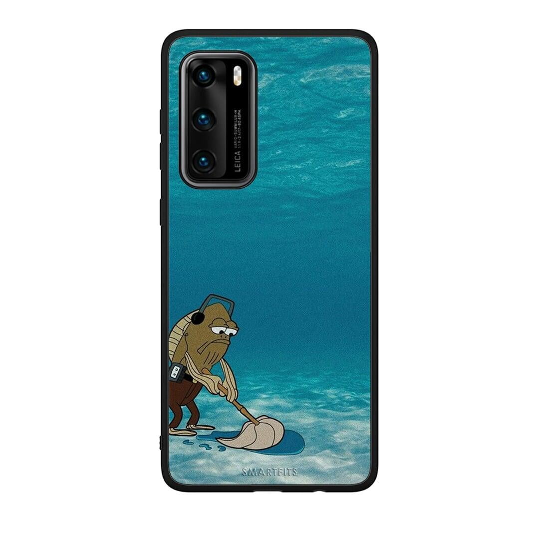 Huawei P40 Clean The Ocean Θήκη από τη Smartfits με σχέδιο στο πίσω μέρος και μαύρο περίβλημα | Smartphone case with colorful back and black bezels by Smartfits