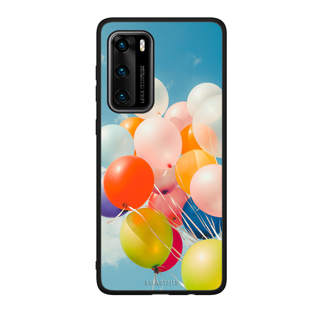 Huawei P40 Colorful Balloons θήκη από τη Smartfits με σχέδιο στο πίσω μέρος και μαύρο περίβλημα | Smartphone case with colorful back and black bezels by Smartfits