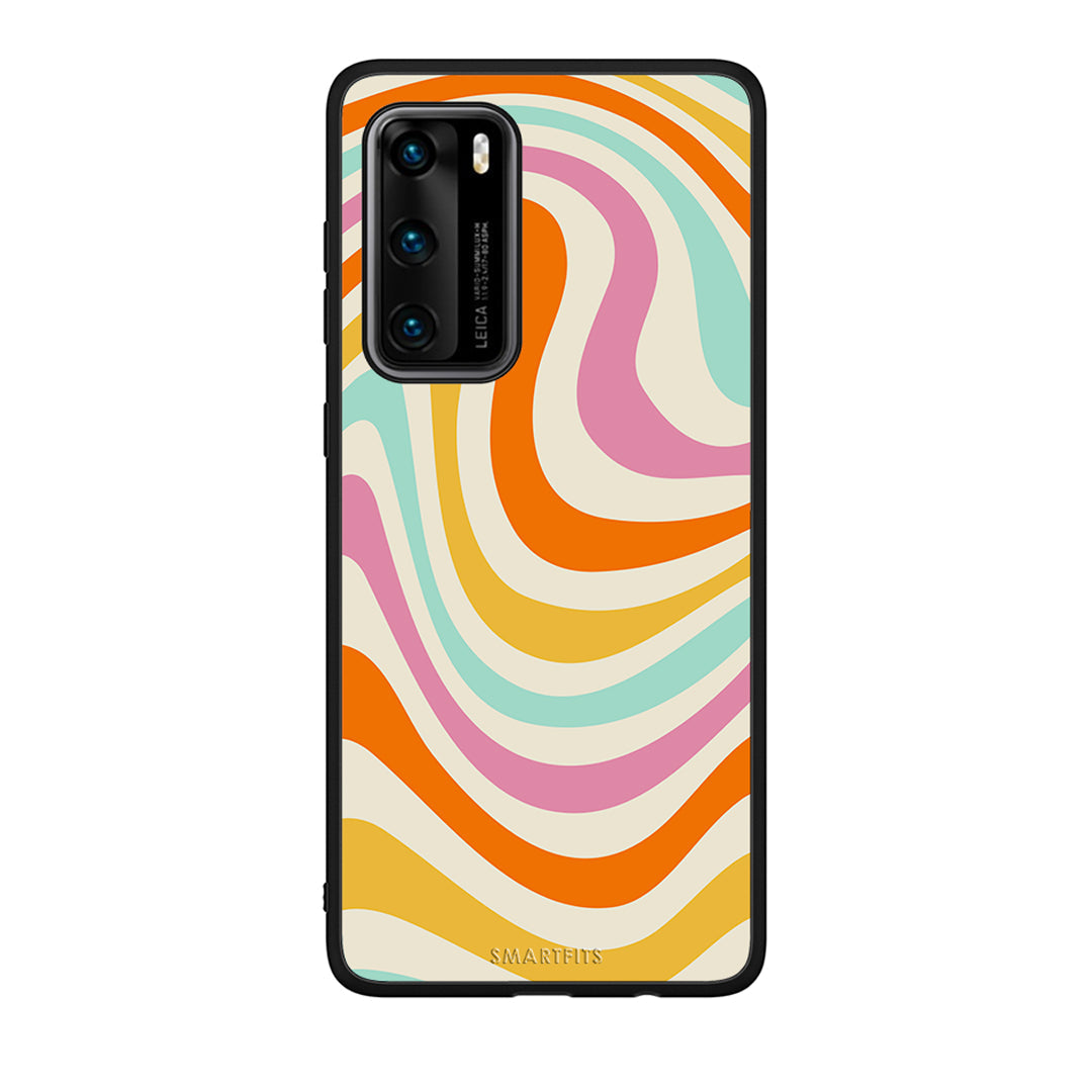 Huawei P40 Colourful Waves θήκη από τη Smartfits με σχέδιο στο πίσω μέρος και μαύρο περίβλημα | Smartphone case with colorful back and black bezels by Smartfits