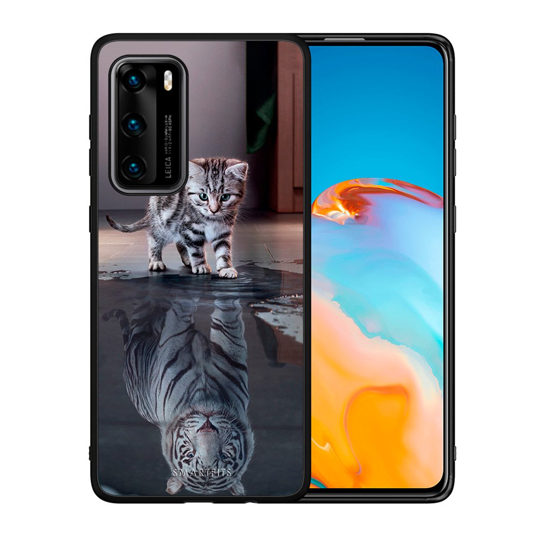 Θήκη Huawei P40 Tiger Cute από τη Smartfits με σχέδιο στο πίσω μέρος και μαύρο περίβλημα | Huawei P40 Tiger Cute case with colorful back and black bezels