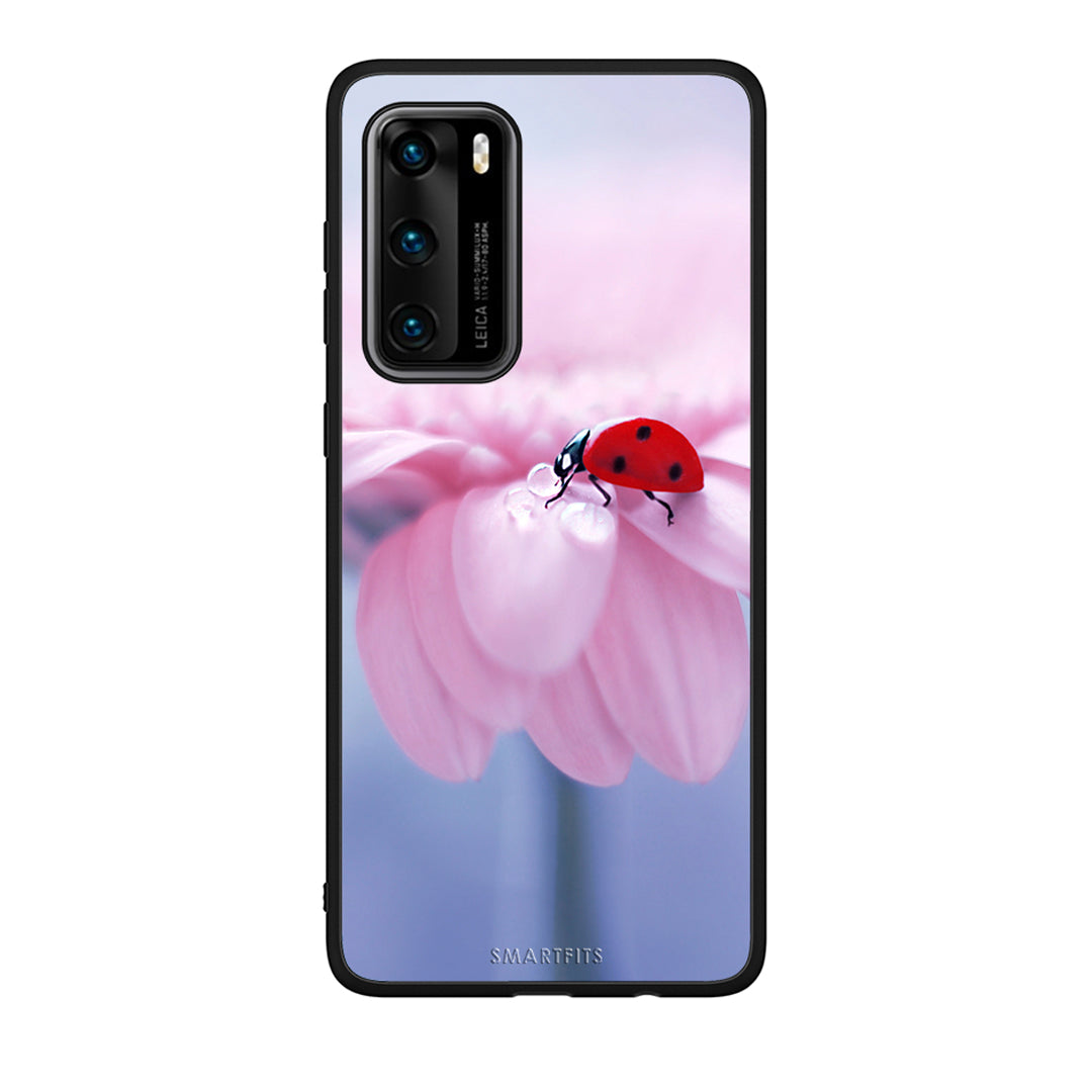 Huawei P40 Ladybug Flower θήκη από τη Smartfits με σχέδιο στο πίσω μέρος και μαύρο περίβλημα | Smartphone case with colorful back and black bezels by Smartfits