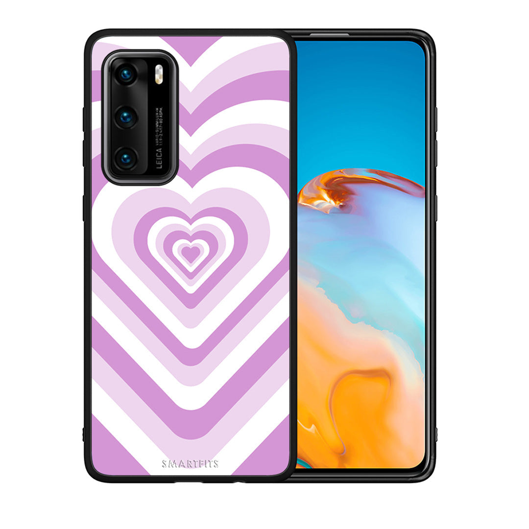 Θήκη Huawei P40 Lilac Hearts από τη Smartfits με σχέδιο στο πίσω μέρος και μαύρο περίβλημα | Huawei P40 Lilac Hearts case with colorful back and black bezels