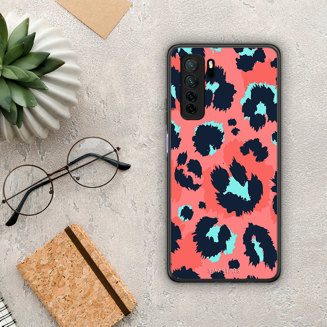 Θήκη Huawei P40 Lite 5G Animal Pink Leopard από τη Smartfits με σχέδιο στο πίσω μέρος και μαύρο περίβλημα | Huawei P40 Lite 5G Animal Pink Leopard Case with Colorful Back and Black Bezels