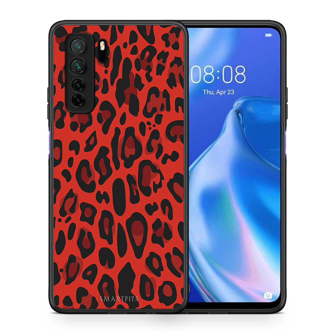 Θήκη Huawei P40 Lite 5G Animal Red Leopard από τη Smartfits με σχέδιο στο πίσω μέρος και μαύρο περίβλημα | Huawei P40 Lite 5G Animal Red Leopard Case with Colorful Back and Black Bezels