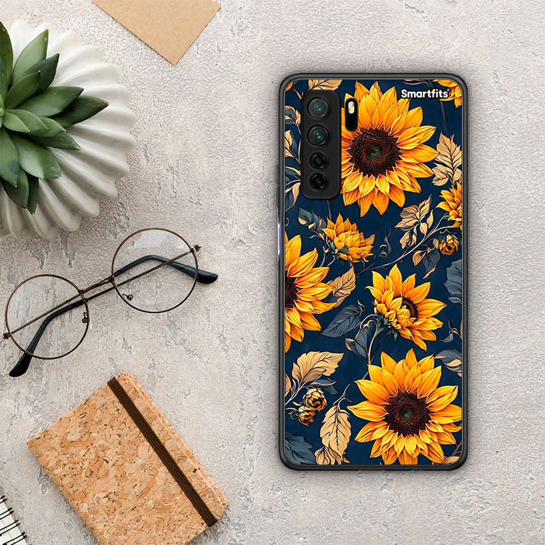 Θήκη Huawei P40 Lite 5G Autumn Sunflowers από τη Smartfits με σχέδιο στο πίσω μέρος και μαύρο περίβλημα | Huawei P40 Lite 5G Autumn Sunflowers Case with Colorful Back and Black Bezels