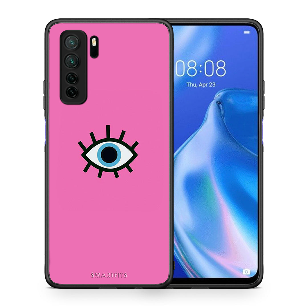 Θήκη Huawei P40 Lite 5G Blue Eye Pink από τη Smartfits με σχέδιο στο πίσω μέρος και μαύρο περίβλημα | Huawei P40 Lite 5G Blue Eye Pink Case with Colorful Back and Black Bezels