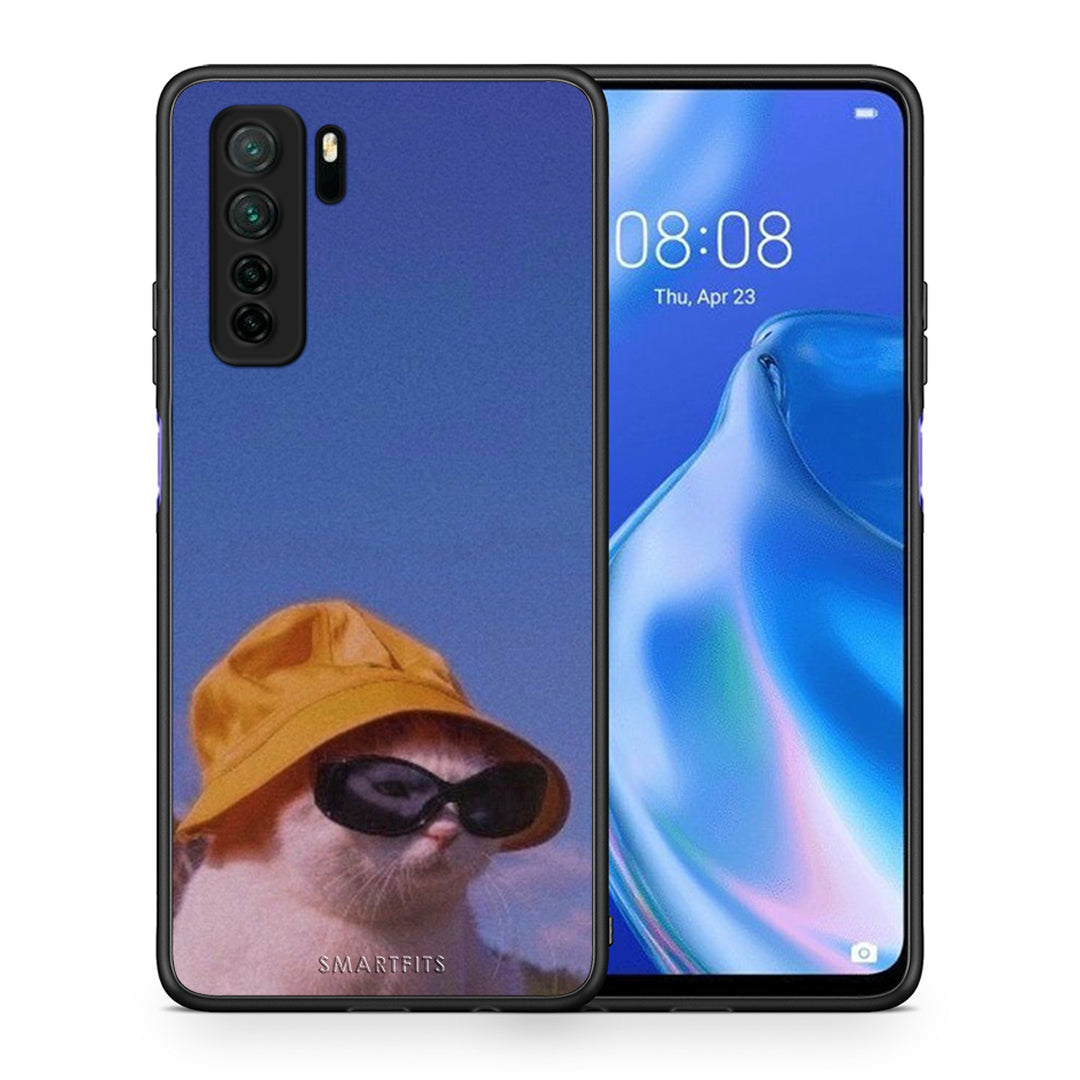 Θήκη Huawei P40 Lite 5G Cat Diva από τη Smartfits με σχέδιο στο πίσω μέρος και μαύρο περίβλημα | Huawei P40 Lite 5G Cat Diva Case with Colorful Back and Black Bezels